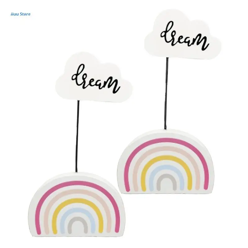 

2 Pcs Rainbow Cute Message Folders Card Holder Photo Clip Woody Notes Folder Wedding Students Home Decoration