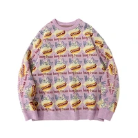 autumn sweaters harajuku knitted hot dog pullover jumpers sweater hip hop streetwear fashion knitwear casual tops outerwear