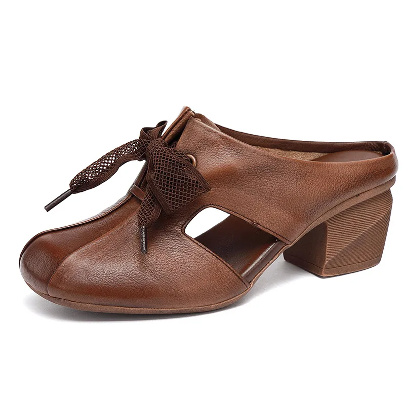 

Johnature Summer Shoes Women Slippers Genuine Leather Butterfly-knot Outside Slides Leisure 2021 New Handmade Ladies Sandals