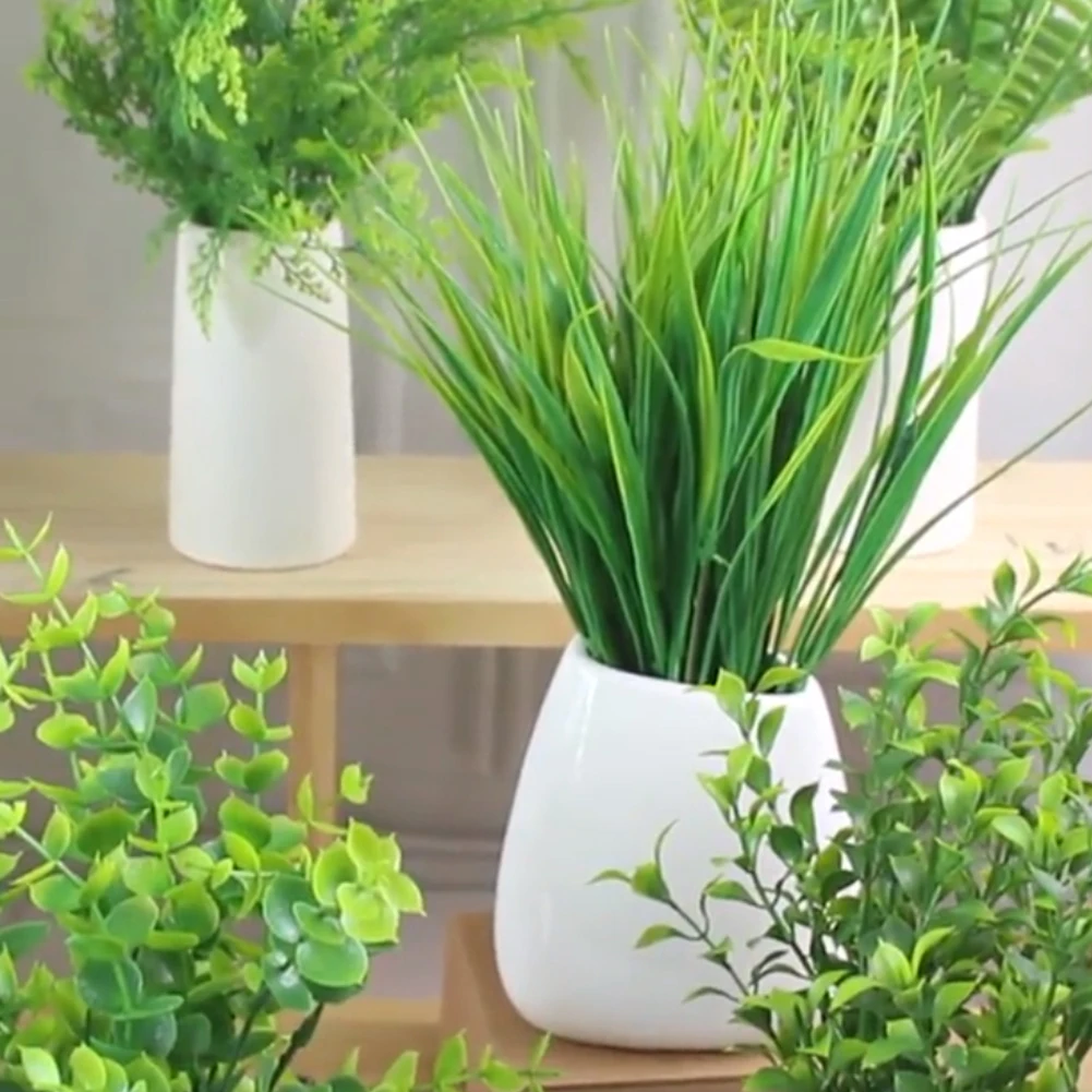 

New 4pcs Plastic Flower Arrangement Materials Green Plants Artificial Grass Aquarium Decorations for House Home Office Room