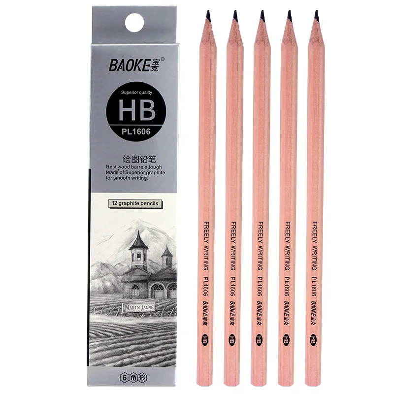 

12 Boxes of Baoke PL1606 Pencils Pure Wood Hexagonal Pencils Primary School Children's Pencils HB Black Senior Pencils