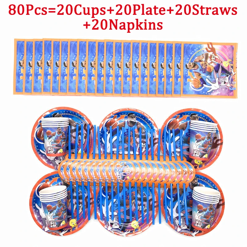 

Space Jam Basketball Star Party Theme Supplies Disposable Tableware Set Cup Plate Napkin Straws Kids Happy Birthday Decoration