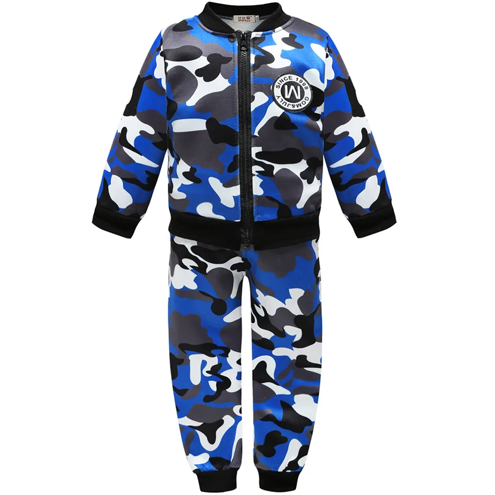 Baby Boys Woolen Warm Camouflag Windproof Sport Clothing Set Kids Jacket Coat Pants Clothes Children Zipper Suit |