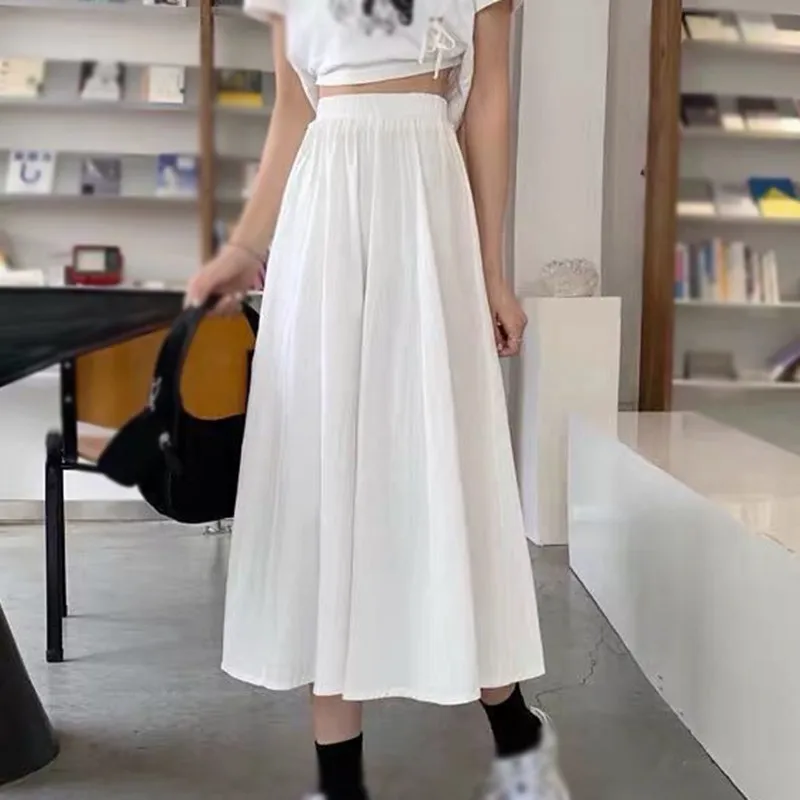 

Long Skirt Women For 2020 Spring Summer Ladies Korean White Black Women's Solid Color High Waist Pleated Versatile Midi Skirt