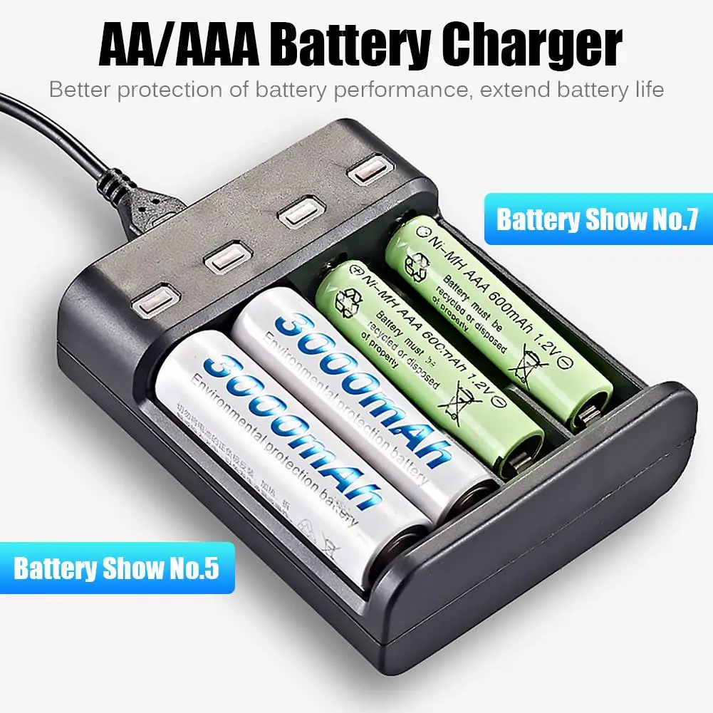 

Hot Sale Battery Charger Solid 4 Slot Fast Charge USB Battery Charger Smart for AA/AAA Rechargeable Battery Station