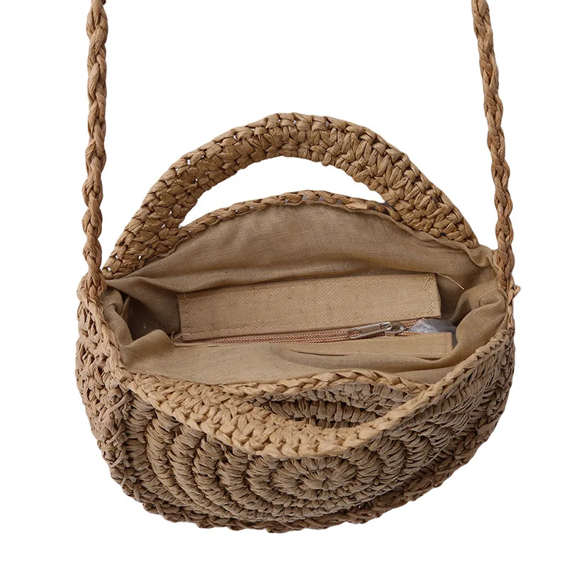 Тканая круглая соломенная сумка для хранения летняя ручная работа ретро