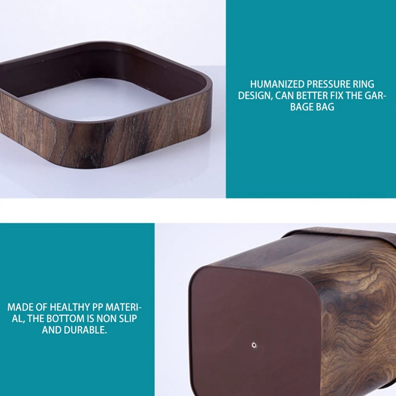 

Imitation Wood Grain Trash Can Household Living Room Kitchen Plastic Trash Can with Pressure Ring Rash Basket Waste Bin