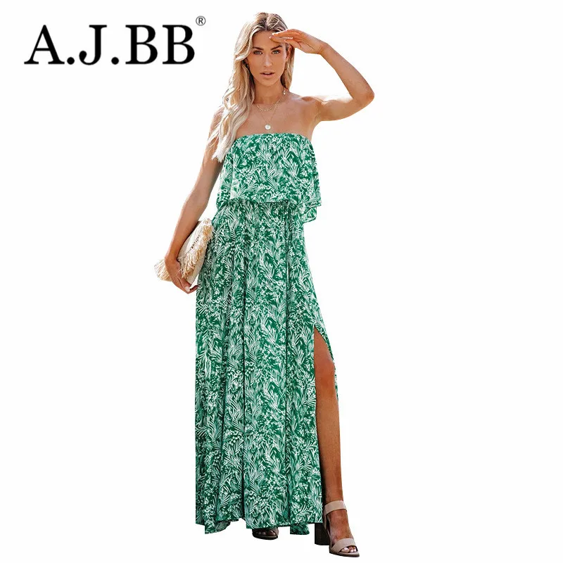 

2021 summer new casual printing loose dress fashion square neck sleeveless women's suspender vest long skirt
