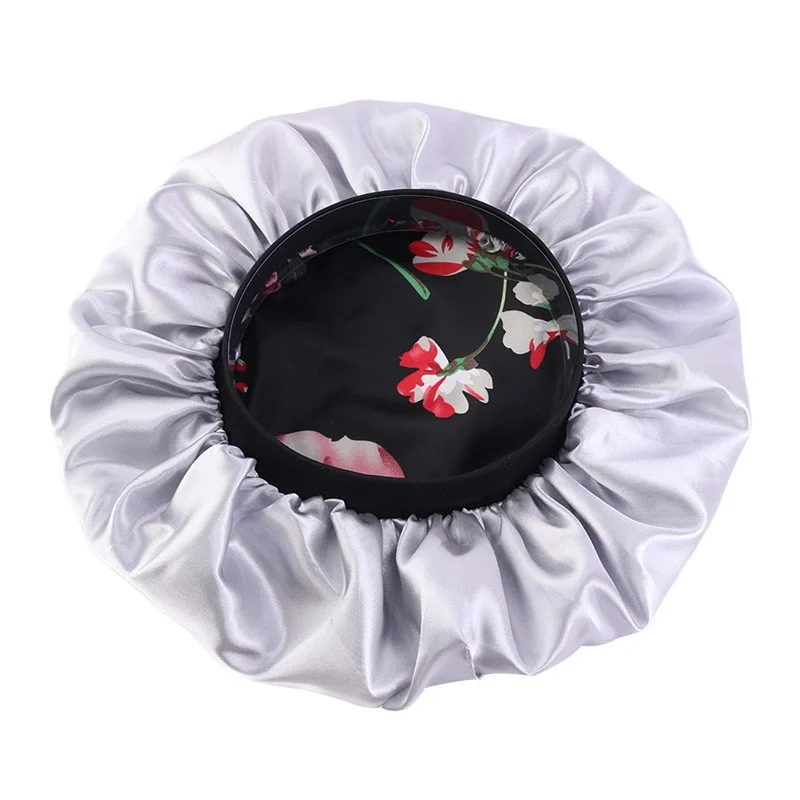 

big size double layer Satin decorative pattern nightcap elastic wide brimmed headtie