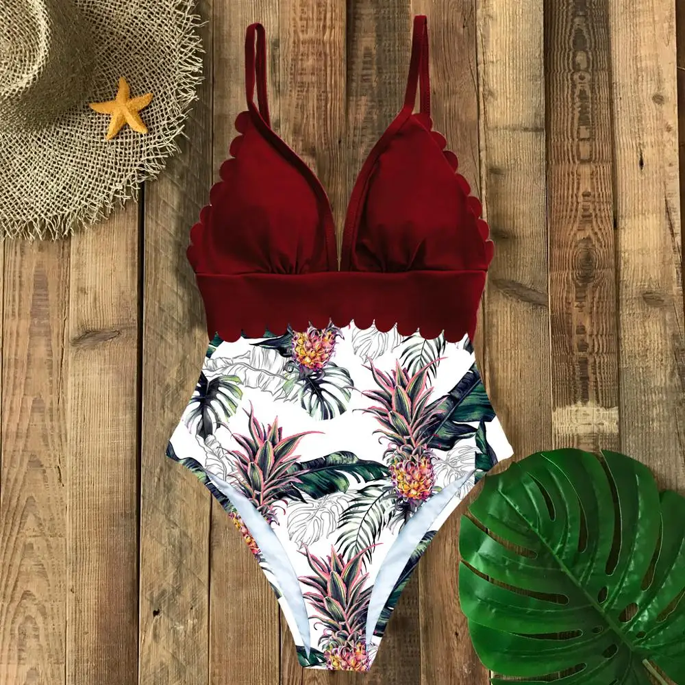 

PADEGAO Sexy Off The Shoulder Ruffle Swimsuit Print Swimwear Women Swimsuit Deep-V Bathing Suits Beach Wear Swim Suit PDG866