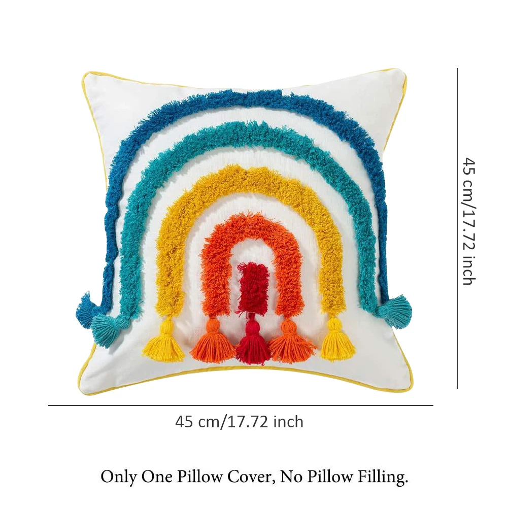 

Cushion Cover Rainbow Color Decorative Geometric Pillowcase With Tassels Pillowcase Bed Room Sofa Home Decor 45x45cm