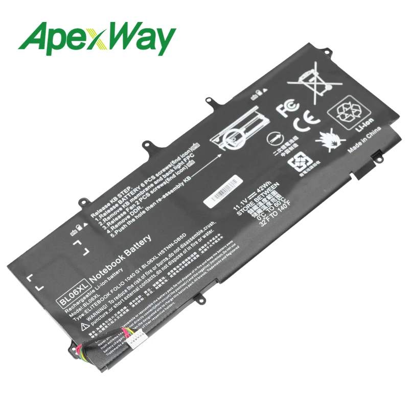 Аккумулятор ApexWay 11 1 В 42Wh BL06042XL для ноутбука HP EliteBook Folio 1040 G0 G1 G2|Аккумуляторы
