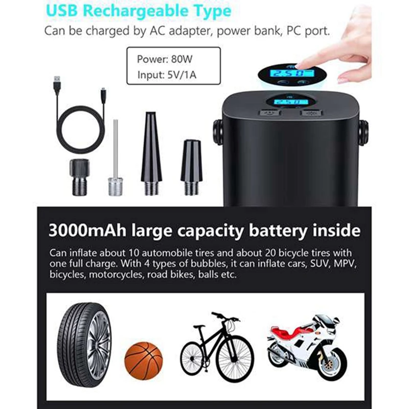 

Car Mini Tire Inflator Portable Air Compressor Tire Wireless Rechargeable Air Pump for Car Motorcycle Bicycle