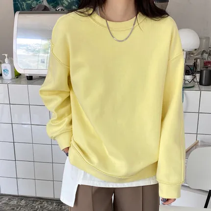 

Women's tops wear solid-color cotton hoodless spring and autumn new loose casual all-match sweater on both sides