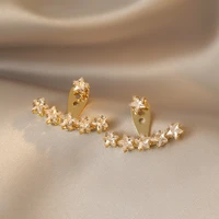 glittering luxury zircon star back hanging gold earrings for woman korean fashion jewelry goth girls wedding party accessories