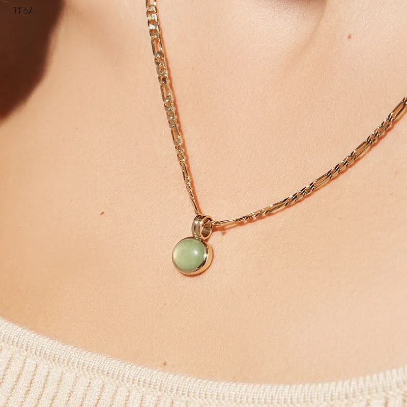 

Green aventurine stone necklaces for women stainless steel figaro chain gemstone necklace summer elegant dainty jewelry 2021