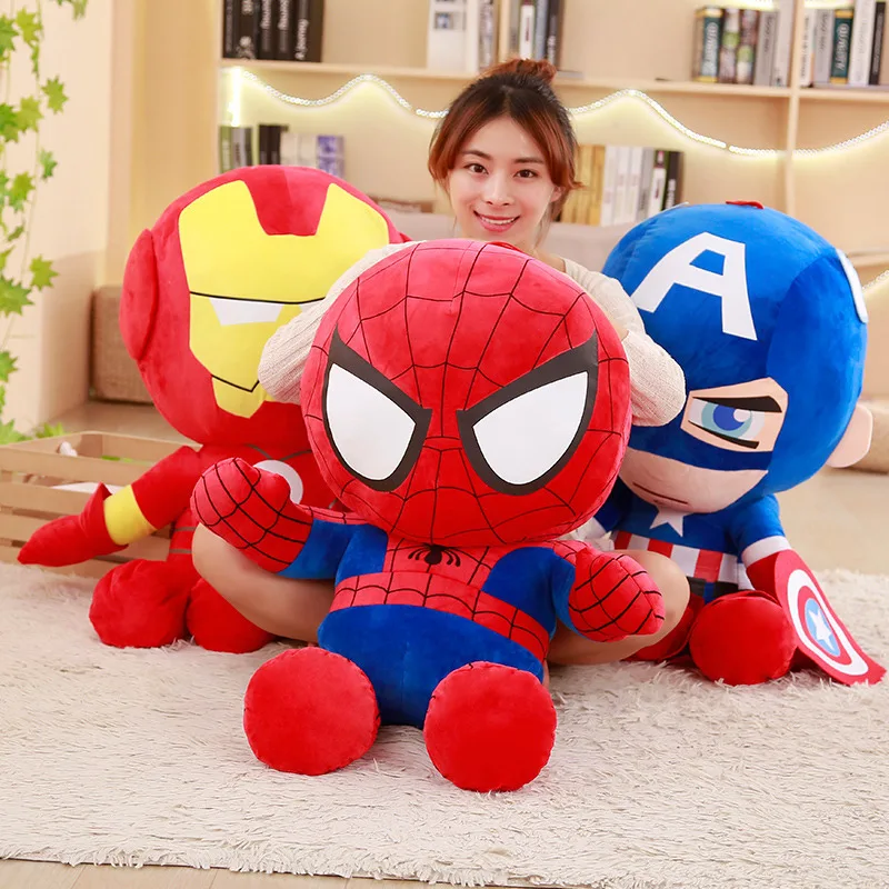 Muñeco de peluche de Spiderman para niños, muñeco de superhéroe de Los Vengadores, Capitán América, almohada de peluche suave, cojín de animación, juguetes para regalo