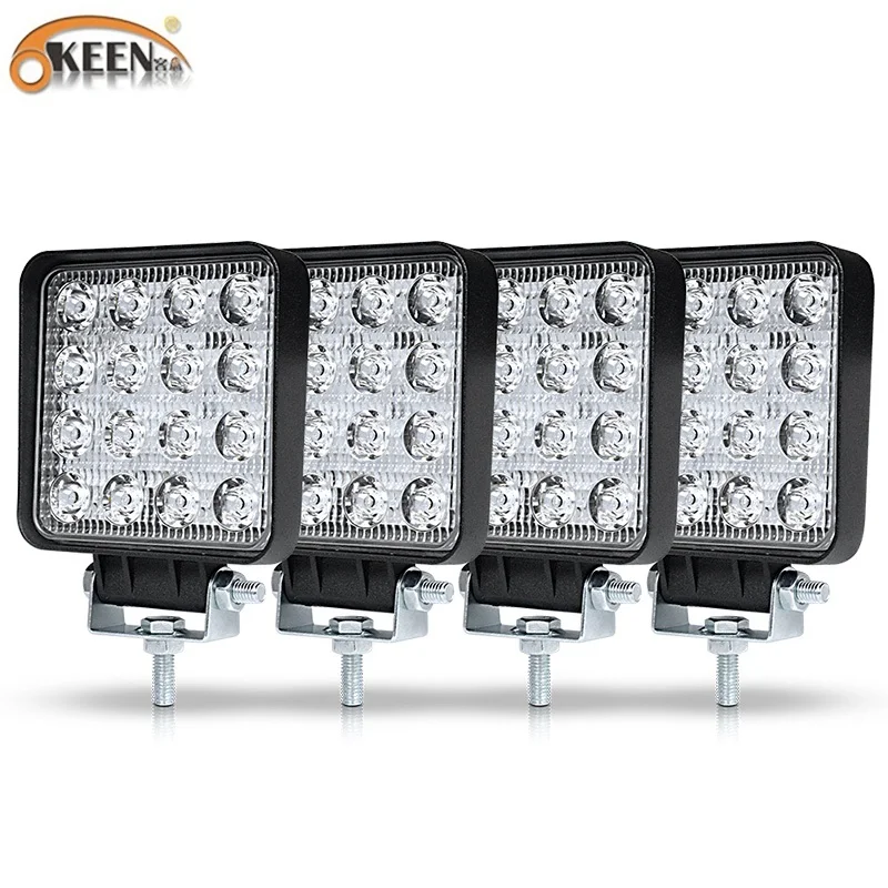 

OKEEN 4pcs 48W Square LED Work Light High Power Spotlight Mini Ledbar For 4x4 Offroad ATV UTV Truck Tractor Motorcycle lights