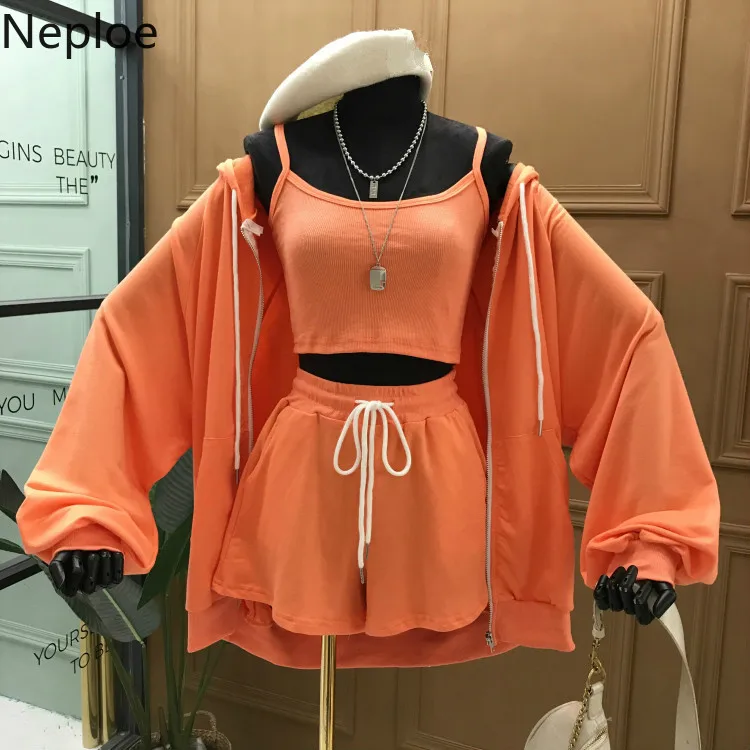 Женский комплект из 3 предметов однотонная толстовка с капюшоном и воротником на