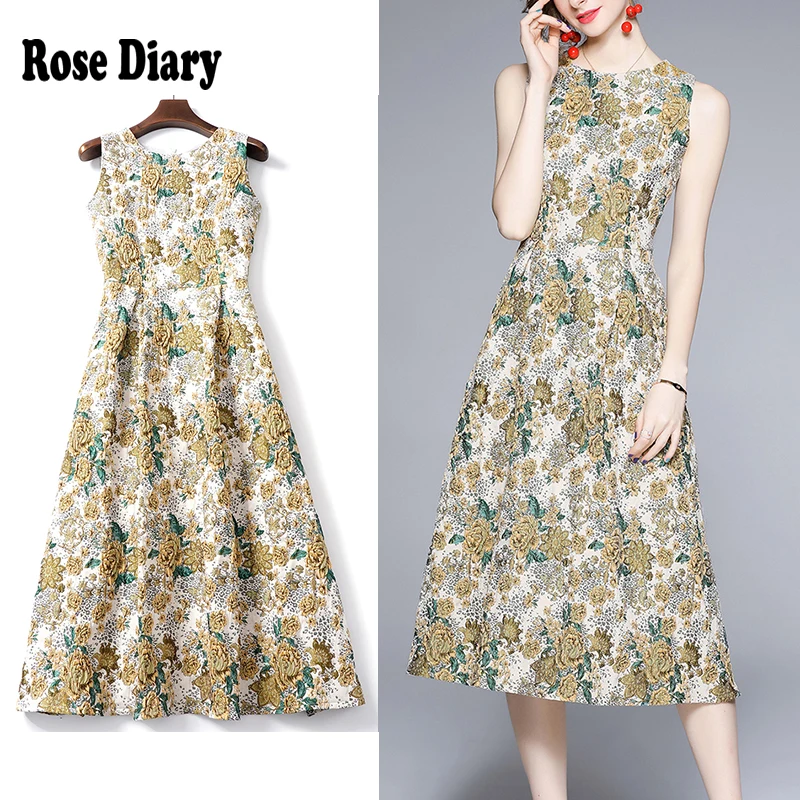 Женское жаккардовое платье без рукавов с цветочным принтом | Женская одежда