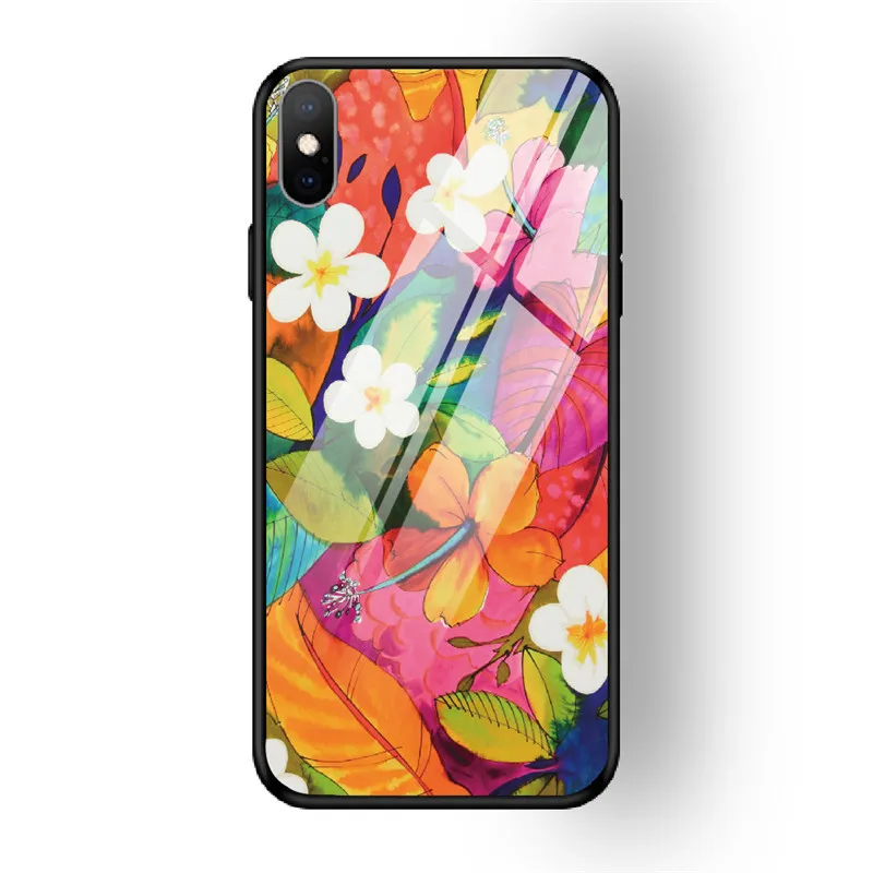 Чехол для телефона с цветочным рисунком для iPhone 7, 8, 6, 6S PLUS, XR, X, XS MAX, задняя крышка из закаленного стекла, чехол для iPhone 5 5S se, глянцевый противоударный чехол