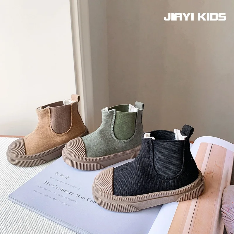 

Kids Canvas Boots Toddler High-top Casual Biscuit Shoes Boys Black Green Todder Sneaker Autumn Winter Fashion Shoes Non-slip