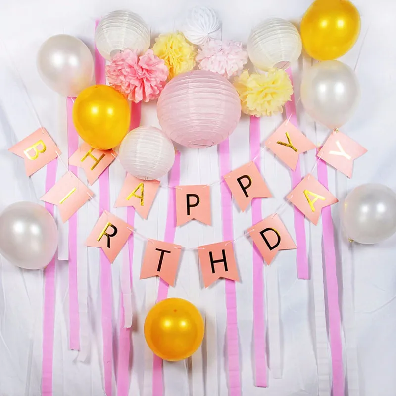 

1set Happy Birthday Letter Banner Gold Blue Confetti Balloons For Kids Boy Girl Birthday Party Hanging Decor Garland Baby Shower