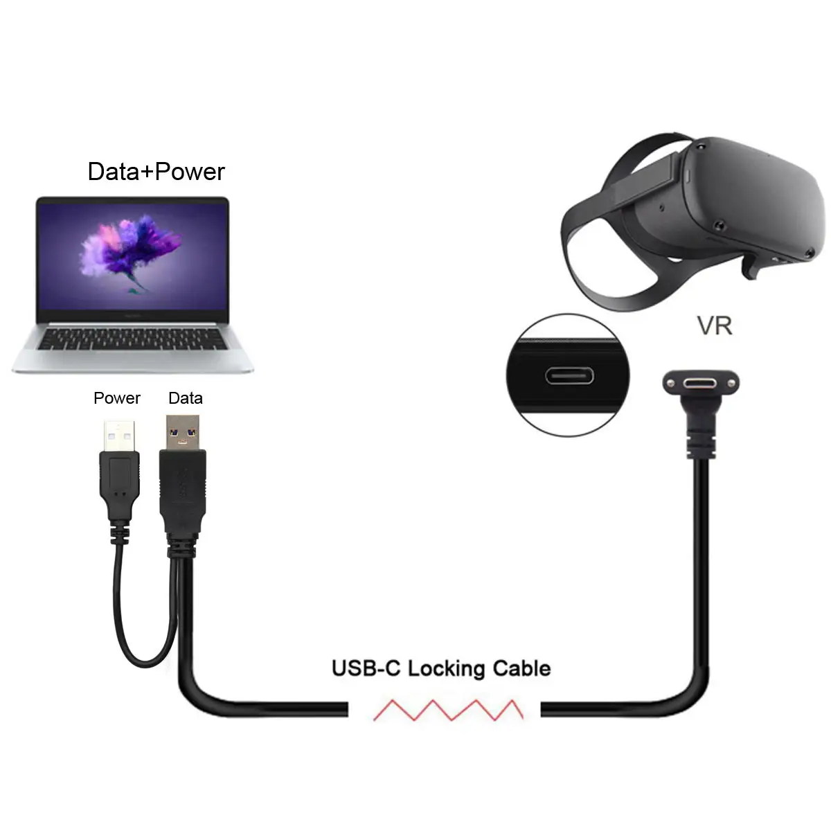 

Fit for Oculus Link VR Type-C USB 3.1 Dual Screw Locking to Standard USB3.0 Data Cable 8m