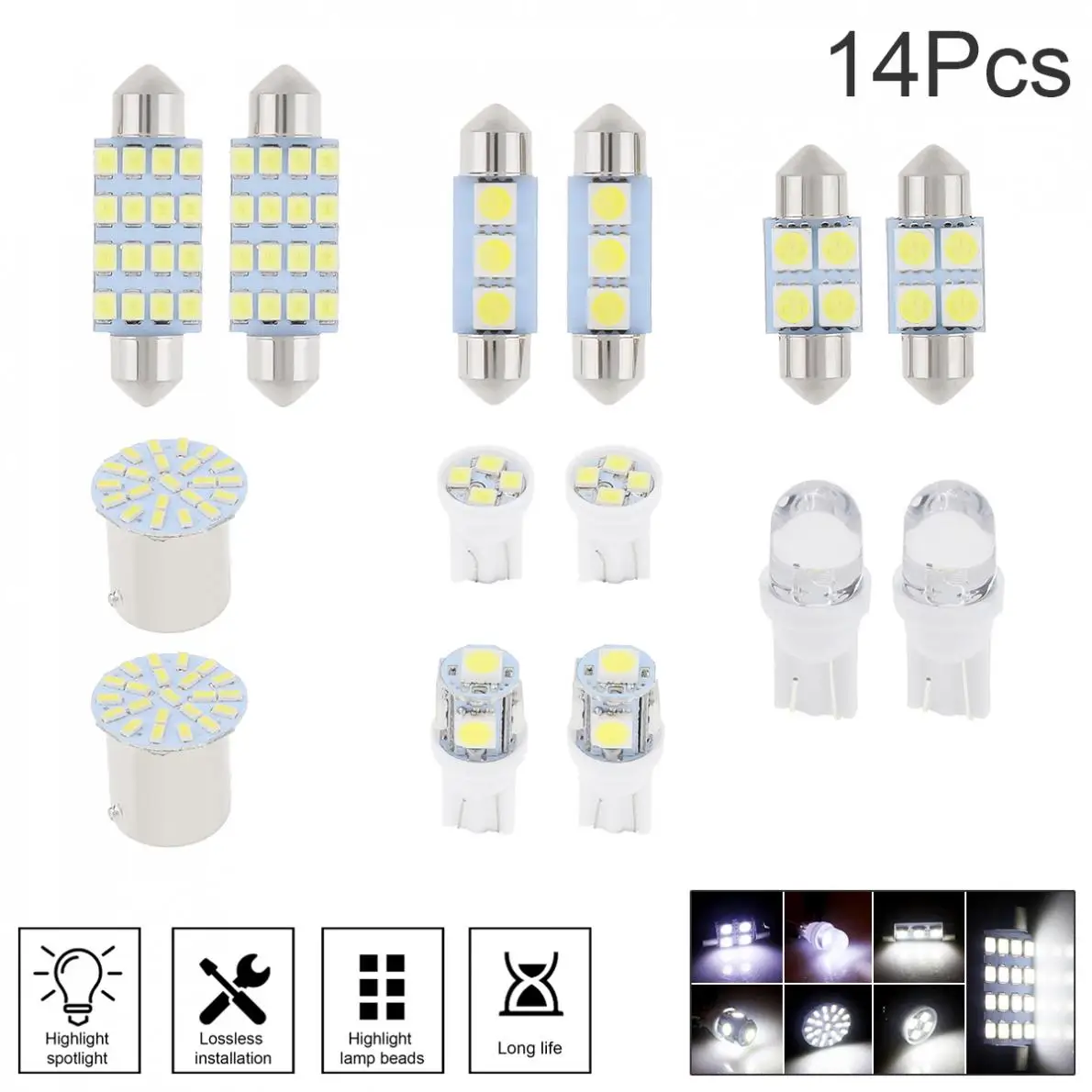 

14pcs T10 36mm Map Dome License Plate Lights White LED Interior Package Kit