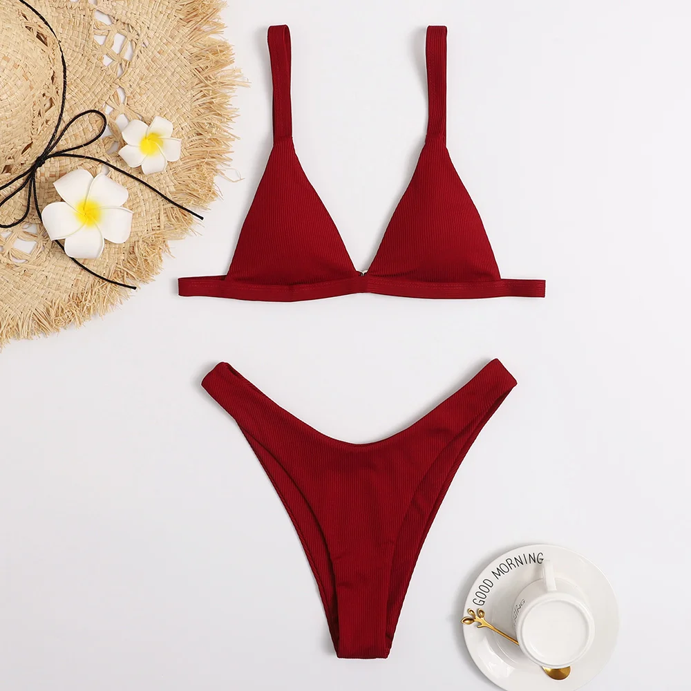 Женский купальник-стринги бразильский однотонный пикантный купальник с