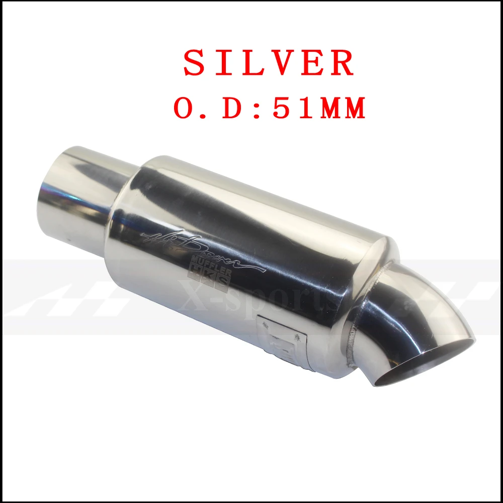 silver 51mm Выхлопная труба для автомобиля, мотоцикла, глушитель, выхлопная труба, высокое качество, универсальная нержавеющая сталь 304, 63 мм, 51 мм, 5 цветов, глушитель, выхлопная труба - Цвет: silver 51mm
