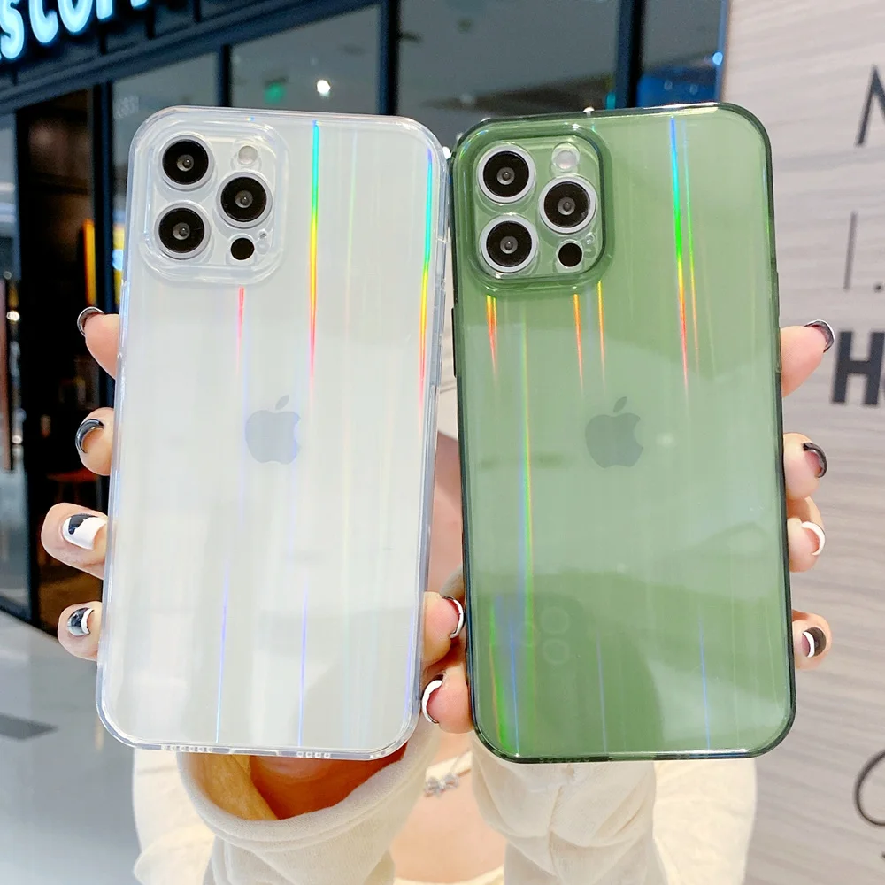 

Soft Transparent Silicone Phone Case For iPhone 11 12 Mini Pro Max XS X XR Max 7 8 Plus SE 2020 Laser Bumper Back Cover