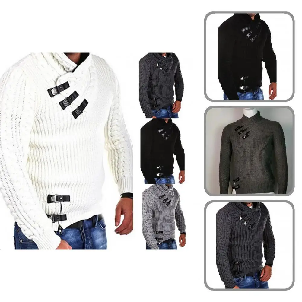 

Slim Sweater Casual Pure Color Knitting Top Twist Pattern Turtleneck Men Sweater