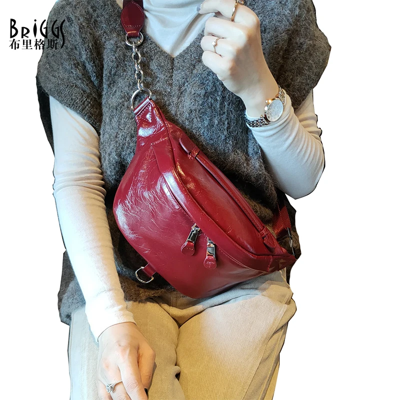 

BRIGGS Women Chest Bag Genuine Leather Fanny Belt Bags High Quality Messenger Bag Fashion Chest Crossbody Bags For women