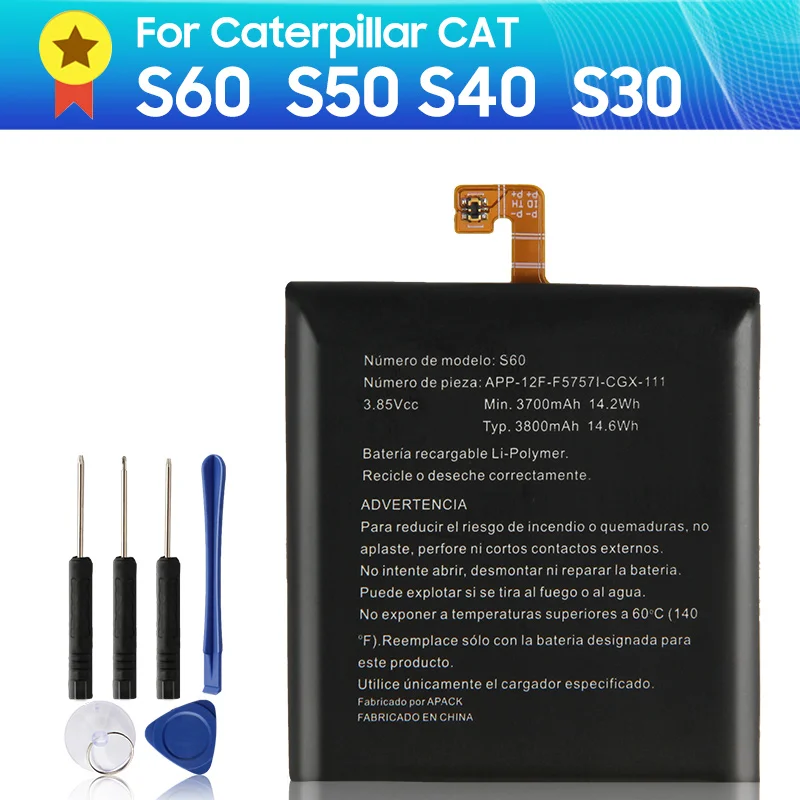 100% Original Battery for Caterpillar Cat S60 S50 S41 S40 S30 APP-12F-F57571-CGX-111 Replacement Battery +tools 3800mAh