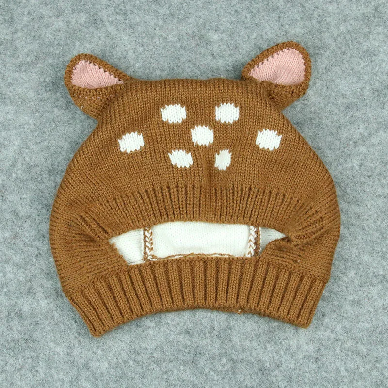 Детские шапки с оленем Sika мягкие теплые милые вязаные шерстяные шапочки кроликом