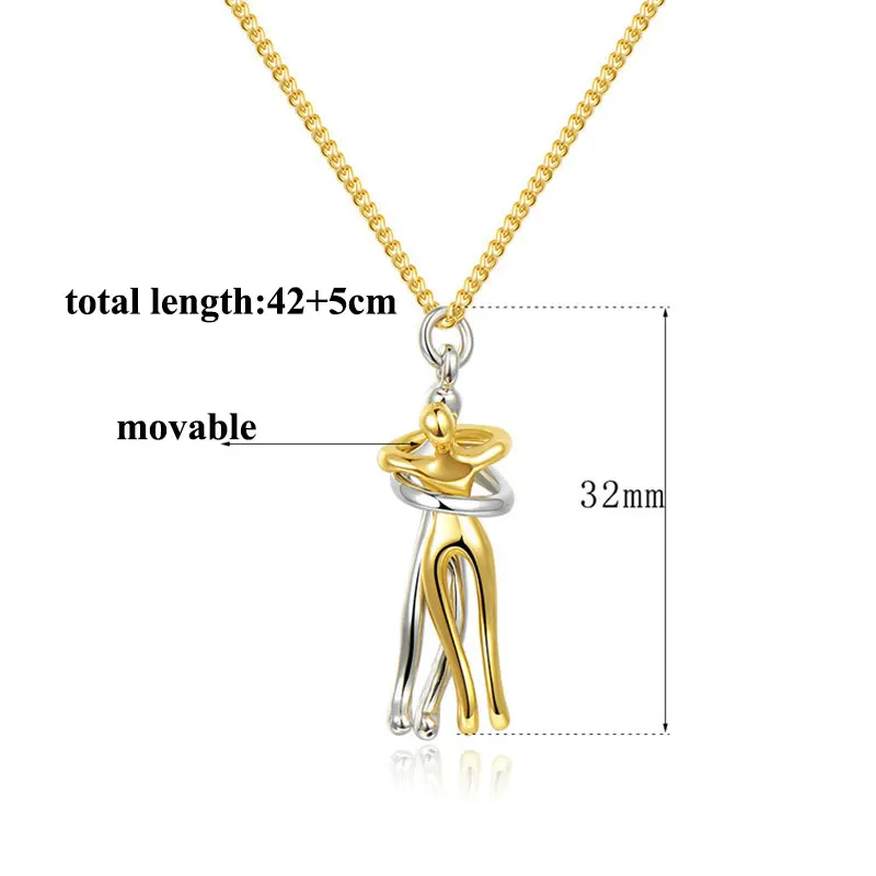 

Fashion Vintage Couple Hugging Pendant Chain Hiphop Unisex Creative Necklace 1PC Sweater Chain Couple Pendant Necklace