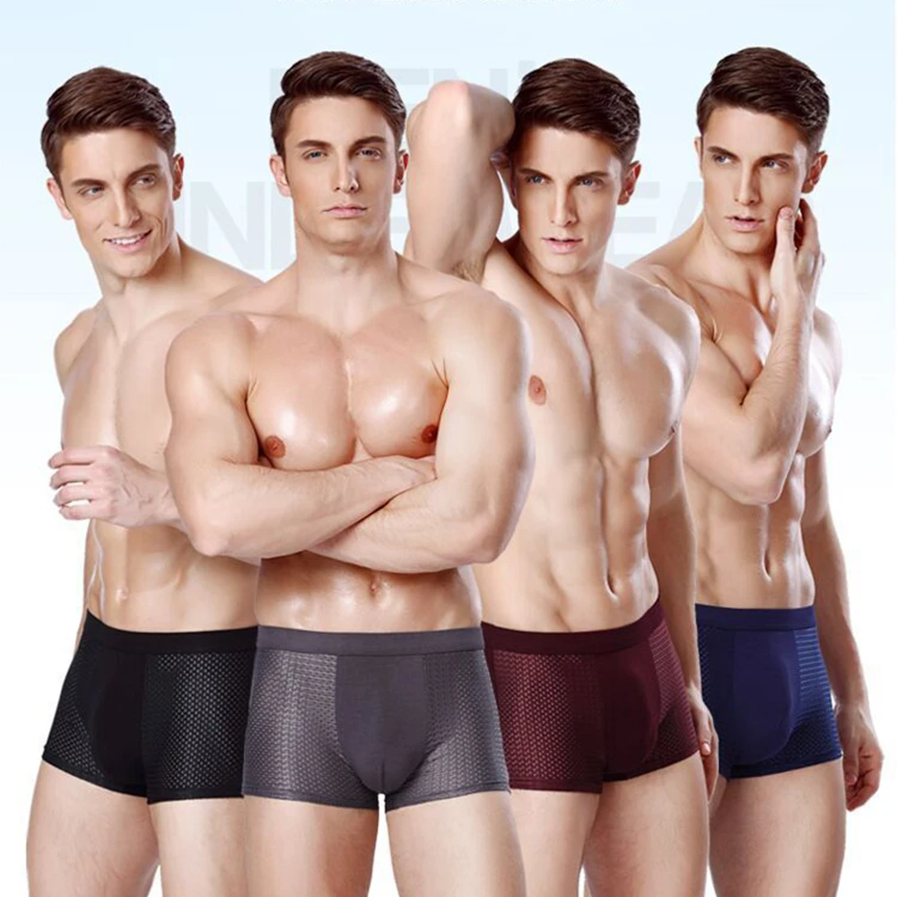 4pcs/Lot Men's Underwear Male Underpants Mesh U Convex Shorts Boxers Modal Men Boxer Briefs XL-3XL