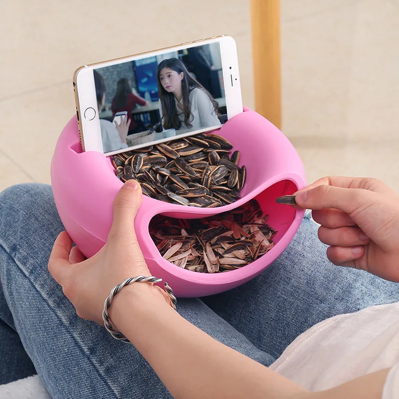 

Food Plates Lazy Snack Bowl Creative Shape Plastic Snack Storage Box Double Layer Bowl Fruit Plate Lazy Bowl Artifact