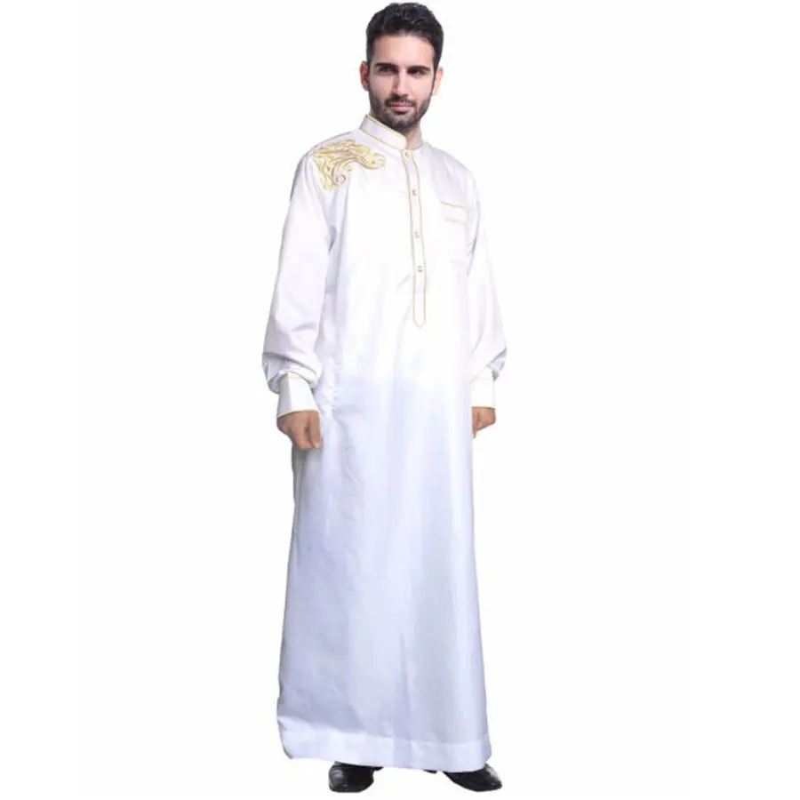 Arabic Islamic Muslim Men's Jubba Thobe Embroidered Dress Saudi Arabia Robe Abaya Dubai Plus Size Blouse Kaftan Sweater Tops