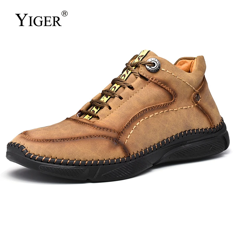 

YIGER Men's Casual Boots Ankle Outdoor Leather Boots Man Retro Tooling Leather Boots Large size New Handmade male Leisure Boots