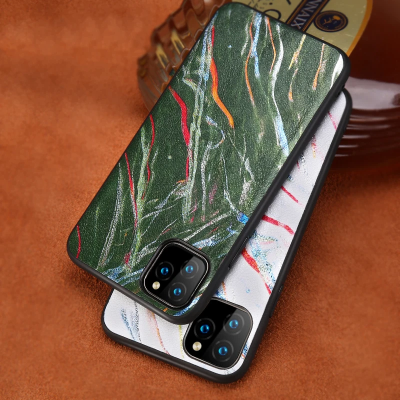 

Genuine Leather Graffiti Pattern Phone Cases For Apple iPhone 13 Pro Max 12 Mini 12 11 Pro Max X XS Max XR 6s 7 8 Plus se Cover