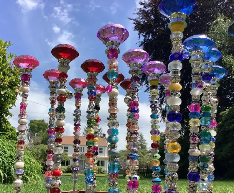 

Fairy Beaded Garden Stakes Colorful Glass Insert Ornament Handmade Wand For Plant Pots Yard Decorative Stakes & Wind Spinners