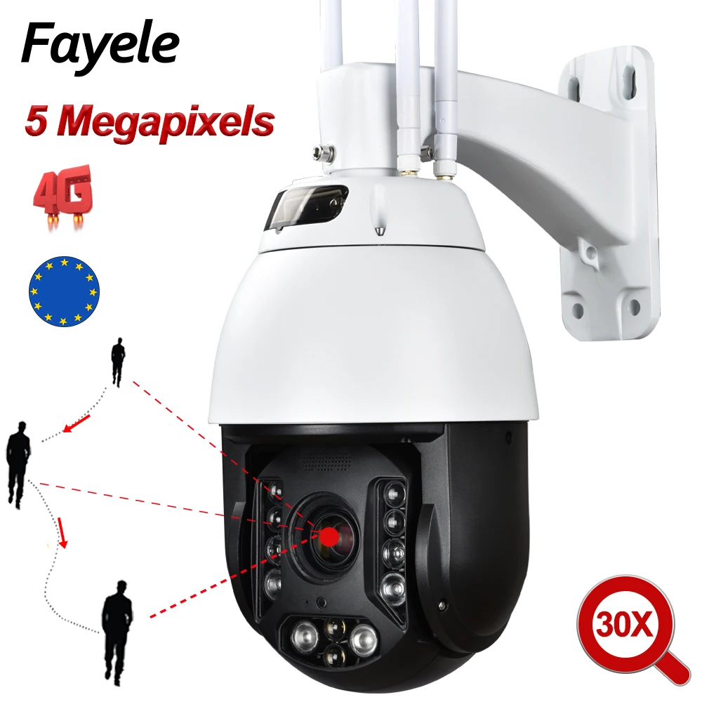 Наружная безопасность 5MP Беспроводная камера 4G PTZ автоматический отслеживающий