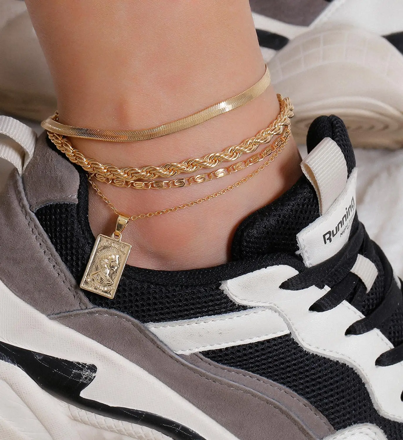 Браслет на ногу женский многослойный пикантная цепочка для ног пляжные сандалии