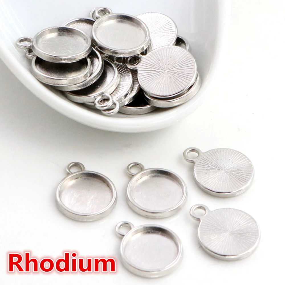 Rhodium 50 шт., 8, 10 мм, внутренний размер, классический, 6 цветов, с покрытием, односторонний, одиночный, подвесной, простой стиль, кабошон, основа, установка, подвески - Цвет: Rhodium