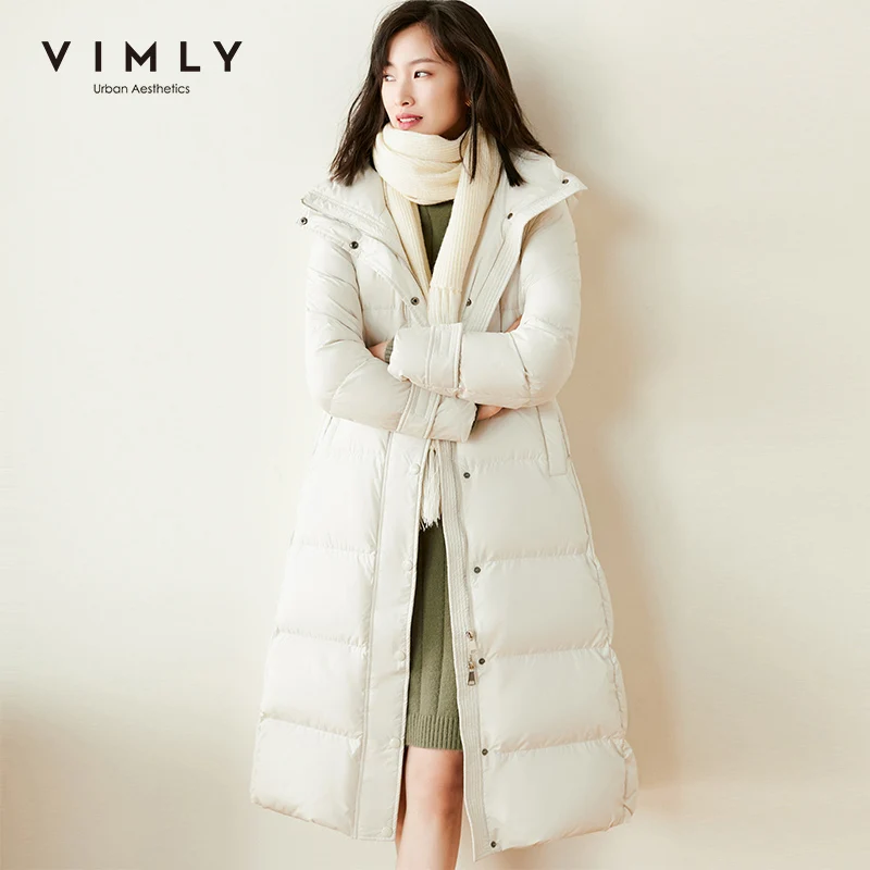 Vimly женские пуховики модные с капюшоном молнии Твердые Карманы 90% белый утиный