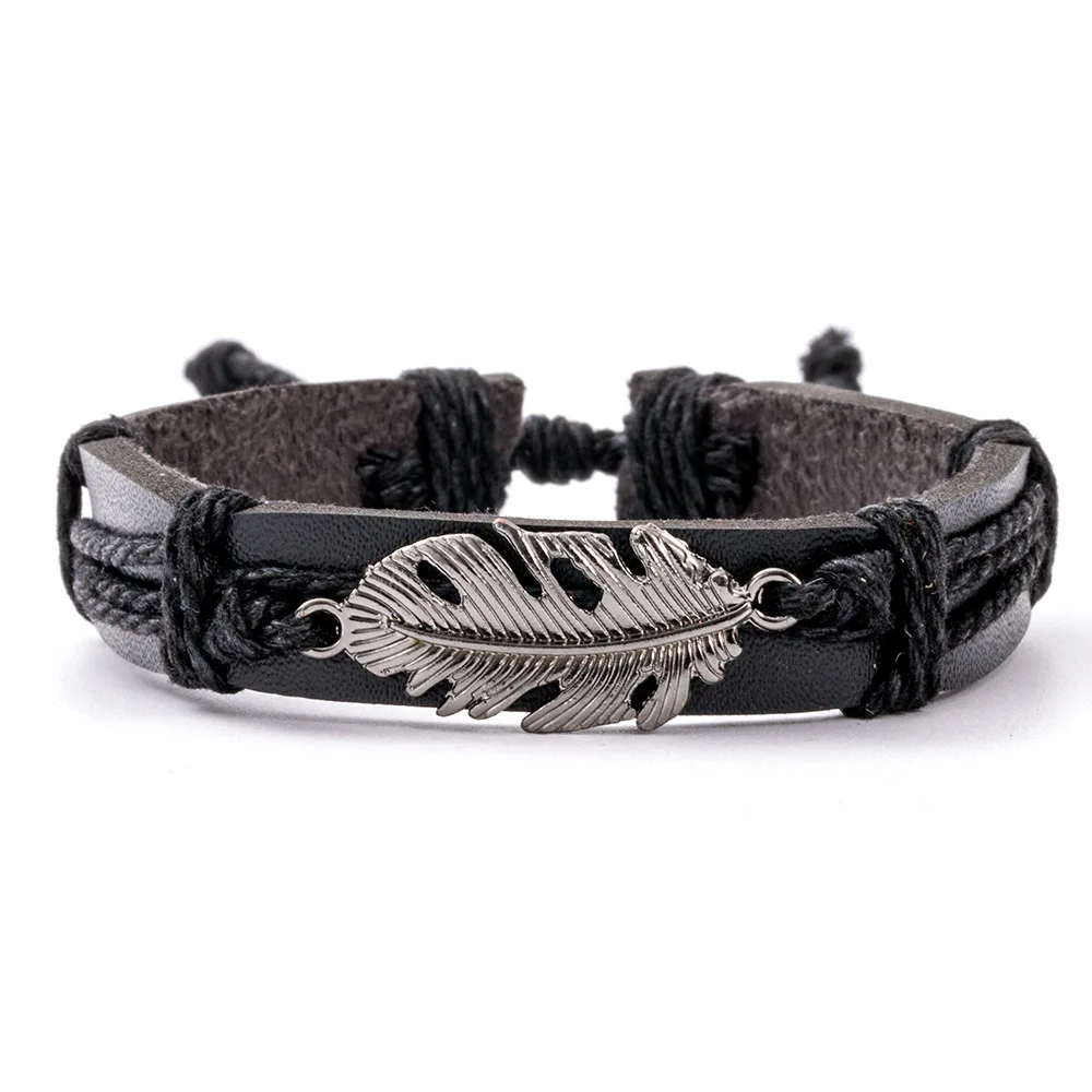 

Braided Wrap Leather Bracelets for Men Vintage Life Tree Rudder Charm Rock Punk Bangle Ethnic Tribal Wristbands Cross wing
