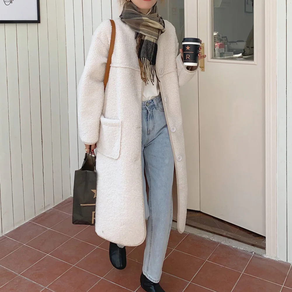 

FAKUNTN стиль темпераментная Новая мода корейский показывает французское мягкое свободное однобортное меховое пальто из овечьей шерсти Женск...