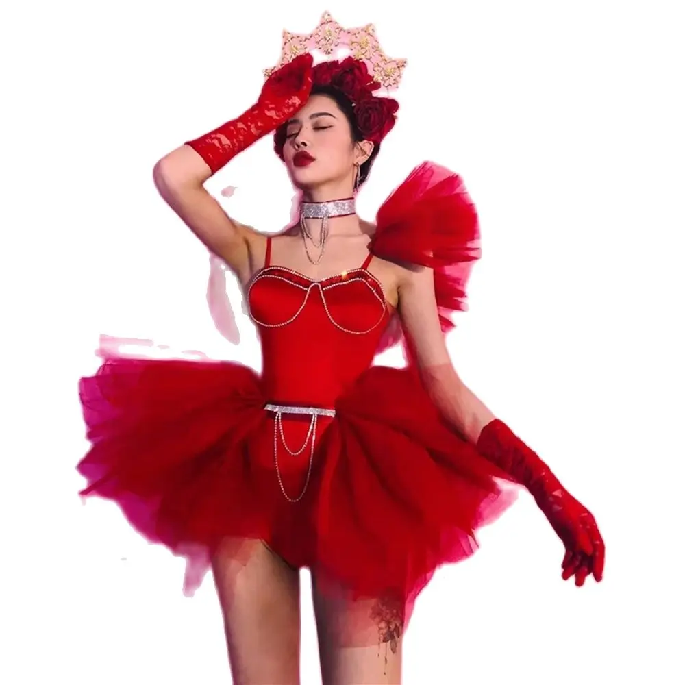 

Клубная сценическая одежда, сексуальный женский комбинезон певицы, бара, ГОГО, боди, сетчатая юбка-пачка, наряды